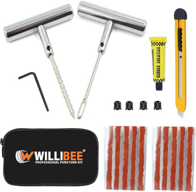 WILLIBEE 7 in 1 Universal T Tubeless Tire Puncher Kit Tyre Puncture Kit for car & bike Tubeless Tyre Puncture Repair Kit