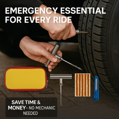Valuesphere Tubeless Tyre Puncture Repair Kit for Cars, Bikes, SUVs - Includes Tools Tubeless Tyre Puncture Repair Kit