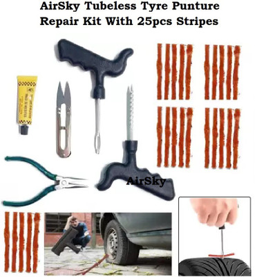 AIRSKY Car Tire Repair Tool Kit Studding Tool Set With 25pcs Strips Tubeless Tyre Puncture Repair Kit