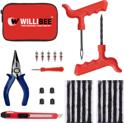 WILLIBEE 9 in 1 (Pack of 10 Strips) Puncher Repair Kit for Bike & Car (with Storage Bag) Tubeless Tyre Puncture Repair Kit