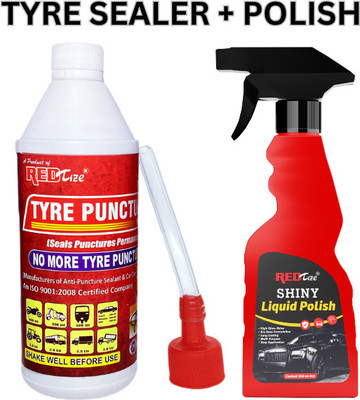 Redtize Tyre Sealer Repair And Shine Polish Combo com1 Tubeless Tyre Puncture Repair Kit