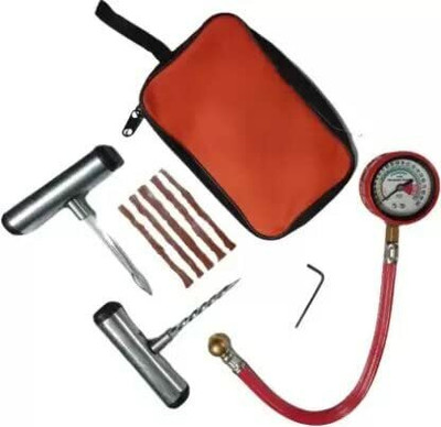GANESHA INDUSTRIES Tyre Puncture Repair Kit 5 Strips with Pipe Gauge 200PSI And Free Red Covered Tubeless Tyre Puncture Repair Kit