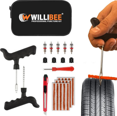 WILLIBEE 8-in-1 Tubeless Tyre Puncher Repair Kit for Car, Bike & SUV (with Storage Bag) Tubeless Tyre Puncture Repair Kit