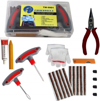 TIREWELL TW-5001 9 in 1 Universal Puncture Kit Emergency Flat Tyre Repair Patch Tool Box Tubeless Tyre Puncture Repair Kit
