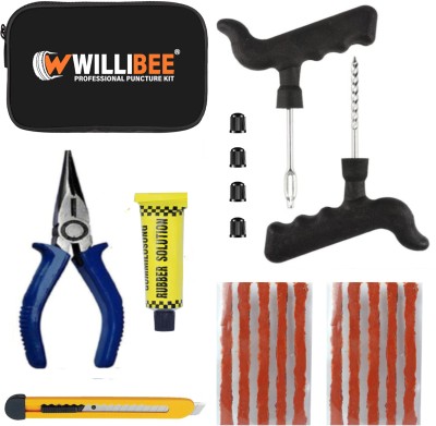 WILLIBEE 7 in 1 Universal S Tubeless Tire Puncher Kit Tyre Puncture Kit for car & bike Tubeless Tyre Puncture Repair Kit