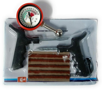 PRIDE Tubeless Tyre Puncture Repair kit With Analog Tire Pressure Gauge 200 PSI Tubeless Tyre Puncture Repair Kit