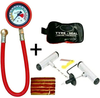 PRIDE Analog 200PSI Tire Pressure Gauge with FREE JK-KIT SET Tubeless Tyre Puncture Repair Kit