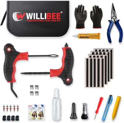 WILLIBEE 15 in 1 (Pack of 20 Strips) Puncher Kit for Car, Bike & SUV (with storage bag) Tubeless Tyre Puncture Repair Kit