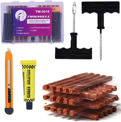 TIREWELL TW-5018 Tubeless Tyre Puncture Repair Kit Versatile 5 in 1 Essential Tools Tubeless Tyre Puncture Repair Kit