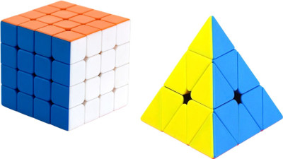 Kydzoy Combo Set 4x4 Cube and Pyramid Cube High Speed Smooth and Sticker-Less Puzzle(2 Pieces)