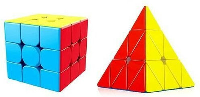 Pancikaa Stickerless 3X3 Speed Cube And Pyramid Cube Puzzle Pack of 2(2 Pieces)