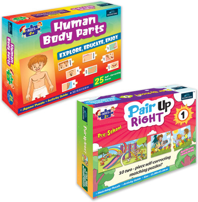 BOOKFORD Exciting Puzzle Combo Set of 2 Jigsaw Puzzle-Human Body Parts & Pair Up Right 1(45 Pieces)