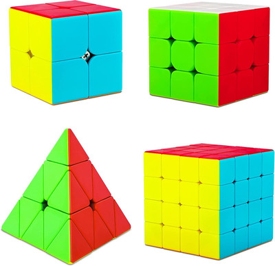 HASTiKA Cube 2x2 3x3 4x4 Pyraminx Pyramid Triangle Cube Combo Set Bundle Cubic ToyPuzzle(4 Pieces)