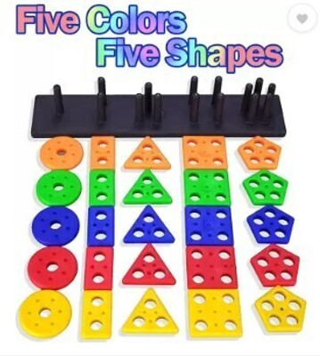 AKFLICKS mart Activity and Learning Geometrics Shape Matching Five Column Blocks (Black)(1 Pieces)
