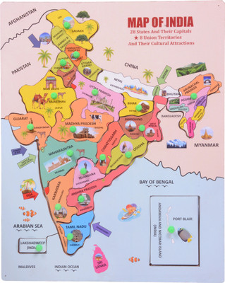 pentamark India Map Wooden Puzzle Kids Games | States & Union Educational Toys for Kids(19 Pieces)