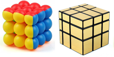 GREST High Speed Smooth Golden Mirror Cube and 3x3x3 Round Bubble Magic Cube(2 Pieces)