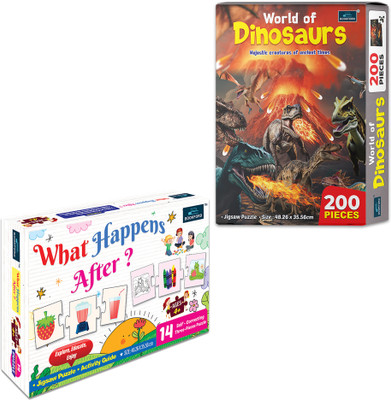 BOOKFORD What Happens After & World of Dinosaurs Puzzles | Set of 2(242 Pieces)
