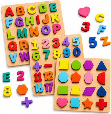 PRIVATECAVE Wooden Learning Educational ABCD Board ,alphabet and shape puzzle for Kids(Brown)