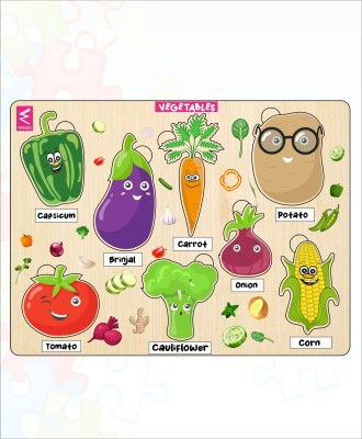WISSEN Wooden Vegetable Puzzle Board for Kids- 12*9 inch(8 Pieces)