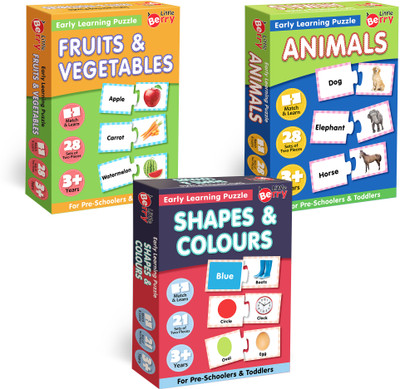 Little Berry Match & Learn Jigsaw Puzzle (Set of 3): Fruit, Vegetable, Animal, Shape & Colour(126 Pieces)