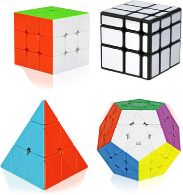 D ETERNAL Magic Cube 3x3 Pyramid Cube Megaminx Cube and Mirror Cube Combo of 4 Speed Puzzle Cube Toy(4 Pieces)