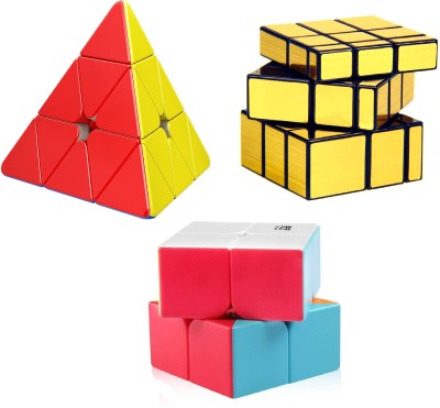 Authfort 2x2x2 Pyramid & Magic Gold Mirror Super Speed Cube Combo Puzzle Game Toy(3 Pieces)