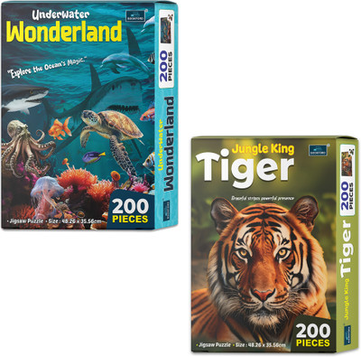 BOOKFORD Jungle King Tiger & Underwater Wonderland Puzzles for Kids | Set of 2(161 Pieces)