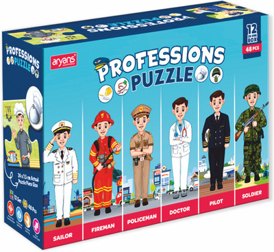 AryansEduworld Professions Puzzle for Kids - 12 Community Helper Jigsaw Sets(48 Pieces)