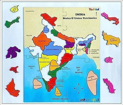 Todfod Wooden Map State Jigsaw Puzzle Geography for Kids & Children, Learning Toy(34 Pieces)