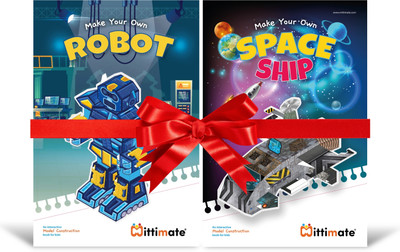 Mittimate Make your own construction model book: Space Ship and Robot(2 Pieces)