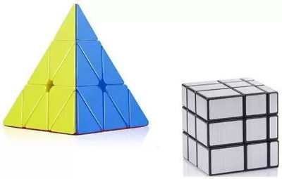 SR Toys High Speed Stickerless Pyramid + Mirror Magic Silver Colors 3D Cube (pack-2 )(2 Pieces)