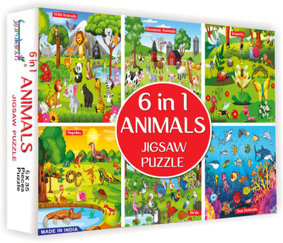 gurukanth 6 In 1 Animal World Jigsaw Puzzle Set-35 Pieces Each(5 Pieces)