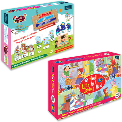 BOOKFORD Puzzle Combo Setof2JigsawPuzzle-3Pcs.Add.&Sub.Game&4in1 Little Red Riding Hood(186 Pieces)