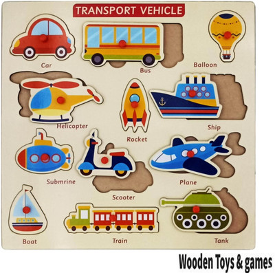 HIGHSEAS Picture Transport Wooden Puzzle Kids Games Transport Name with Shapes Board(1 Pieces)