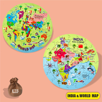 ETS 2in1 India Map and World Map Jigsaw Puzzles for Kids(96 Pieces)