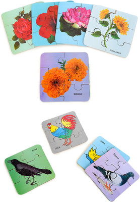 Ashmi Wooden Puzzle 6 Pcs cutting With 10 Different Flowers & Birds Size 6 X 6 Inch(60 Pieces)