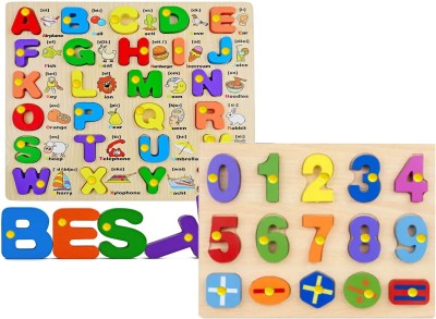 SHALAFI PackOf2 Alphabets Puzzles with Pictures +0-9 Number & Maths Sign Learning Toys(2 Pieces)