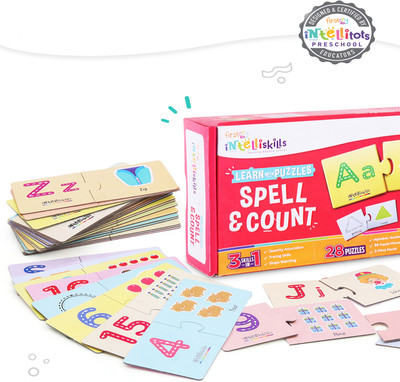 FIRSTCRY INTELLISKILLS Learn With Puzzles Spell & Count Puzzles -(56 Pieces)