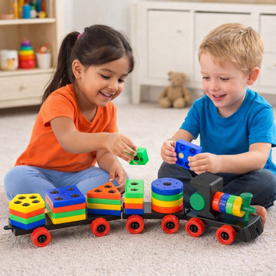 VrajVilla Geometric Shape Train withColourful Blocks for Kids Stacking, and sorting(25 Pieces)