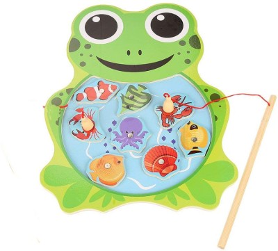 Plus Shine Magnetic Circular Fishing Game Frog Shape Puzzle Board Catching Magnet Pole Toy(9 Pieces)