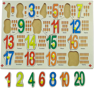 Plus Shine 3D Wooden Colorful Number Puzzles with Pictures Counting Number Puzzle Board Toy(1 Pieces)