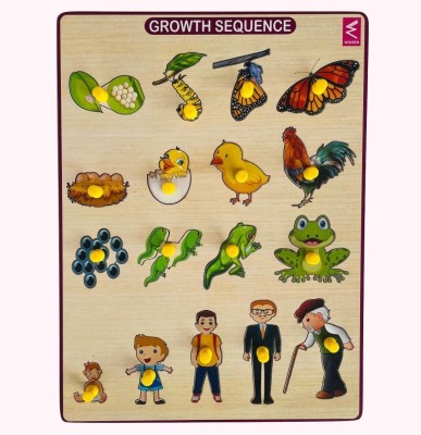 WISSEN Wooden Growth Sequence peg board puzzle game-12*9 inch for kids(16 Pieces)