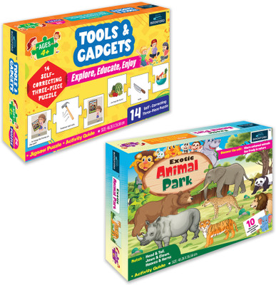 BOOKFORD Exciting Puzzle Combo Set of 2 Jigsaw Puzzle-Tools &Gadgets & Exotic Animal Park(82 Pieces)