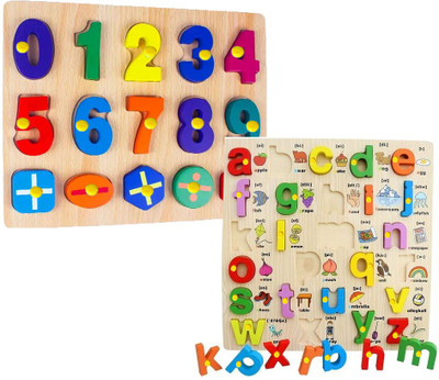 SHALAFI Combo Alphabet Puzzle with Picture + Educational Small ABC Letter & Counting Toy(2 Pieces)