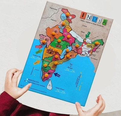 PopPlop Wooden Large Map Puzzle with Knobs for Knowledge & Educational Aids, Board Game(1 Pieces)