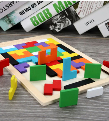 FORSIKHA Wooden Puzzle Stem Toys Colorful 3D Blocks Educational Board(24 Pieces)