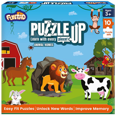 Funtad Puzzle Up - Learn Animal Homes | Set of 10 | 3 yr+(45 Pieces)