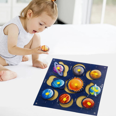 Plus Shine Solar System Puzzles Toys Wooden Space Board for Kids Planets Model Science Toys(8 Pieces)