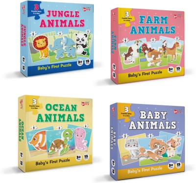 Little Berry Baby Puzzles for Kids (Set of 4): Jungle, Farm, Baby & Ocean Animal- Puzzle Game(60 Pieces)