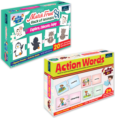 BOOKFORD Exciting Combo Set of 2 Jigsaw Puzzle-Match F. & B. of animals & Action Words(40 Pieces)